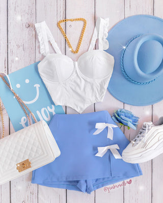 Bustier blanco de copas tiras con volantes