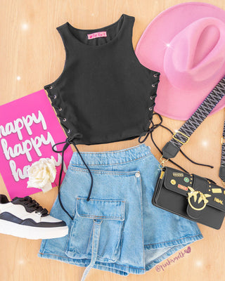 Falda short blue jean tapa cargo