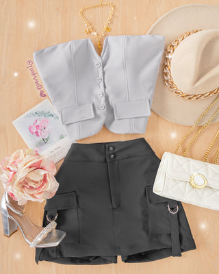 Falda short negra cargo