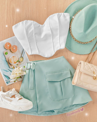 Crop top strapless escote corazón venas