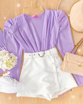 Falda Short Blanca Tapa Y Hebilla De Corazón