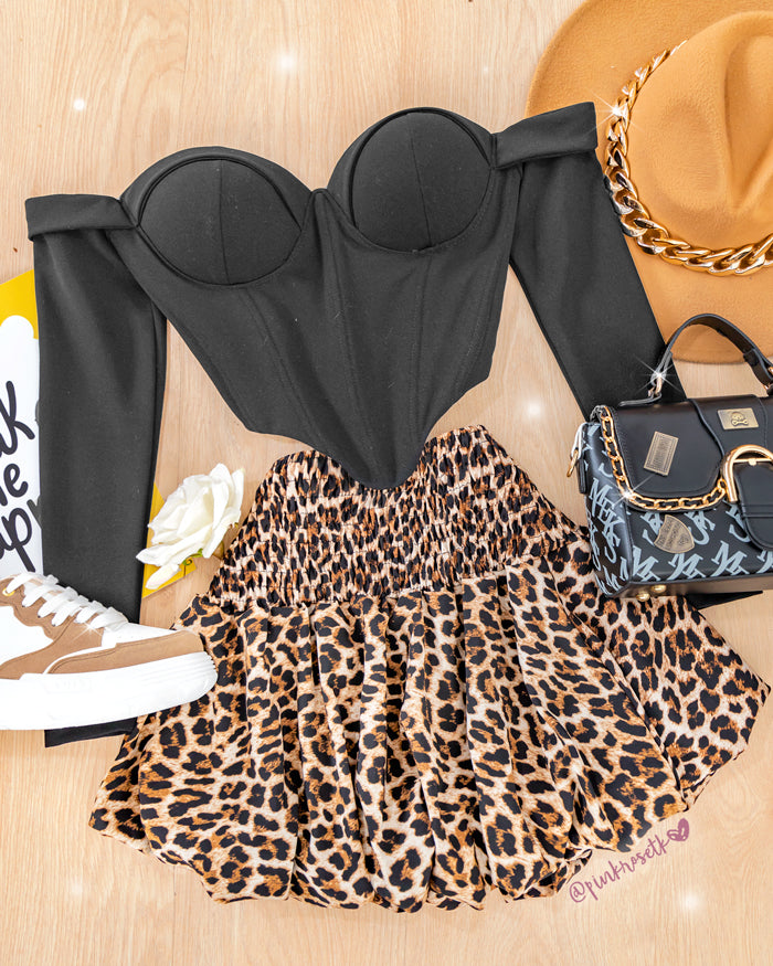 Falda Print Corta Outfit Falda Leopardo Corta Falda Midi Seda