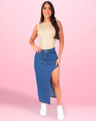 Falda Larga de Jean con Abertura