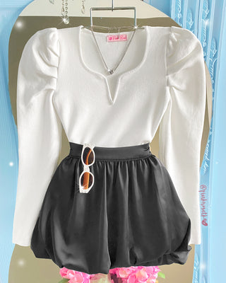 FALDA SATIN GLOBO TABLAS CREMALLERA LADO