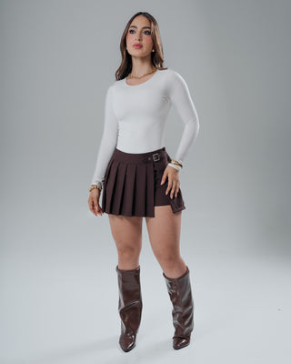 Falda Short café Con Hebilla Lateral