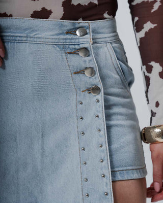 Falda Short de Jean con 4 Botones y Taches Redondos