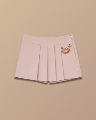 FALDA SHORT BEIGE CON TAPA TABLAS Y 2 CADENA AL LADO