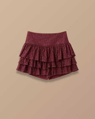 FALDA SHORT VINO TINTO DE ENCAJE 3 BOLEROS
