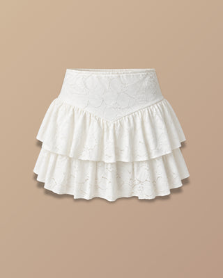 FALDA BLANCA DE ENCAJE CORTA DE BOLEROS Y CORTE EN V