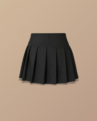 FALDA NEGRA DE TABLAS Y ABERTURA CON 2 HEBILLAS AL LADO