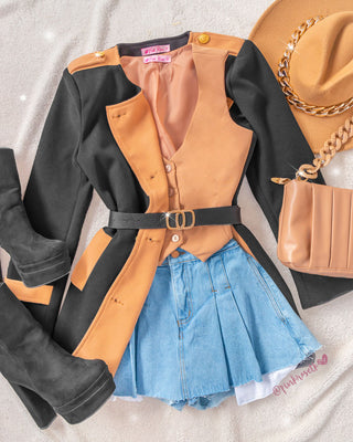 Falda short blue jean, tapa prenses de 1 botón