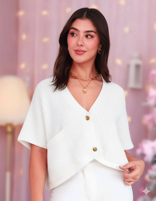 Chaleco tejido oversize con dos botones dorados