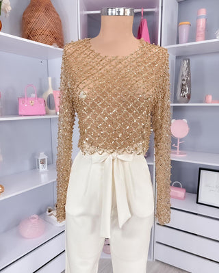 Blusa dorada manga larga lentejuelas