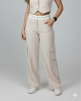 Pantalón Cargo Bota Ancha Pretina Blanca