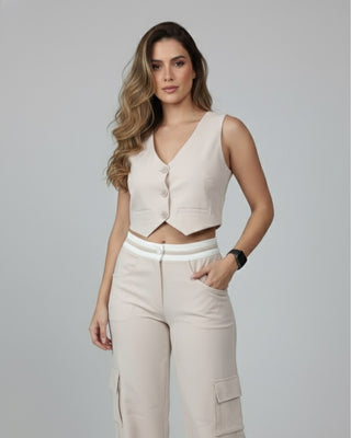 Chaleco Beige De 3 botones