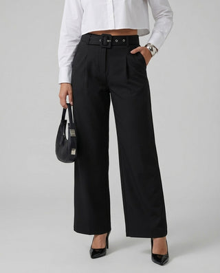 PANTALON NEGRO BOTA ANCHA CON HEBILLA FORRADA