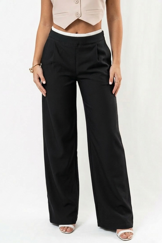 Pantalón negro Bota Ancha con Pretina Combinada