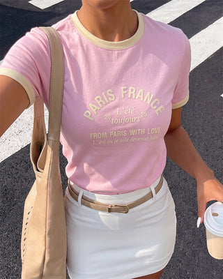 CAMISETA ROSADA LARGA MANGA CORTA PARIS FRANCE
