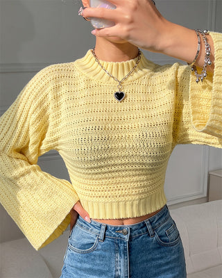 BUZO AMARILLO TEJIDO ANGOSTO DE CINTURA CON MANGA ANCHA