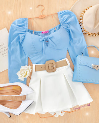 Blusa Azul Manga Larga Estilo Puff
