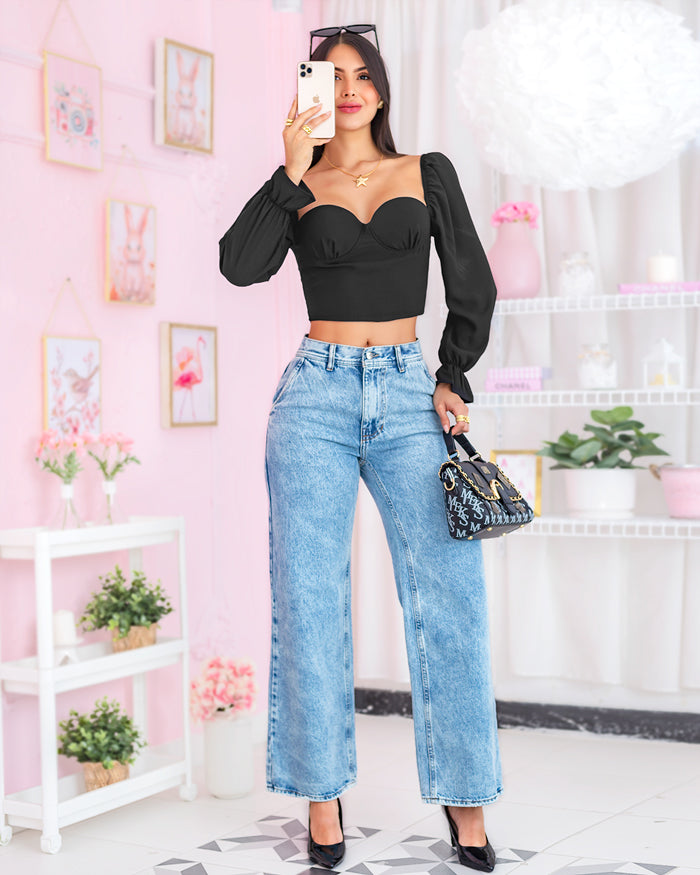 Outfit Jeans Bota Tubo Mujer Jean De Bota Ancha – Pink Rose Tk
