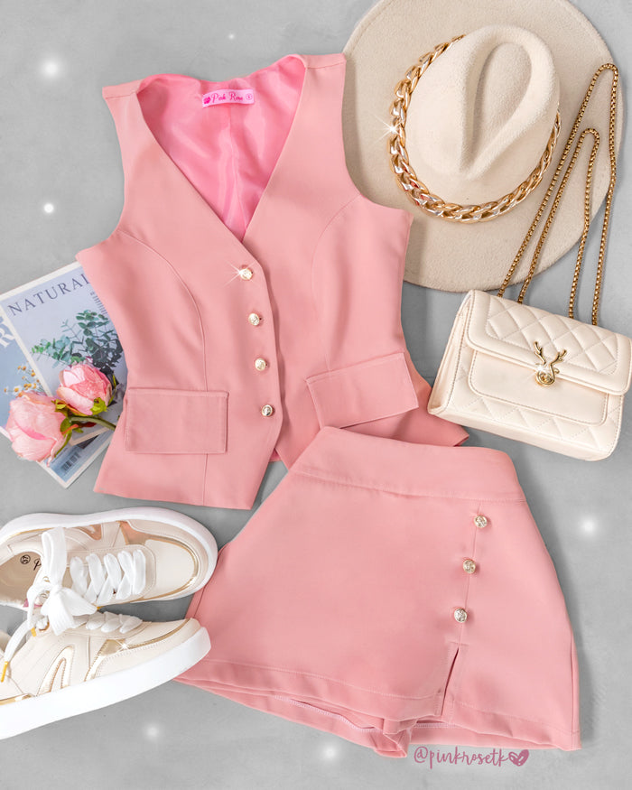 Set Rosado De Falda Short Y Chaleco – Pink Rose tk