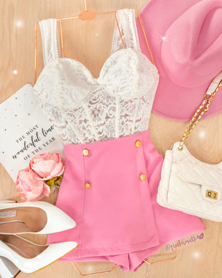 Falda Short Rosa De Tapa Cuadrada