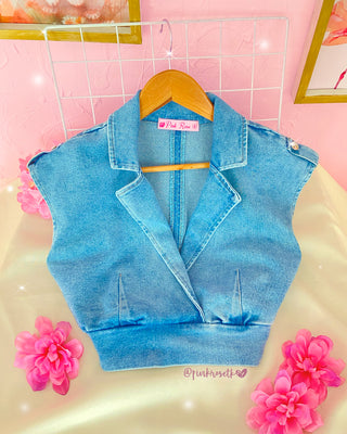 Blusa De Jean Con Lazo De Amarrar Atrás