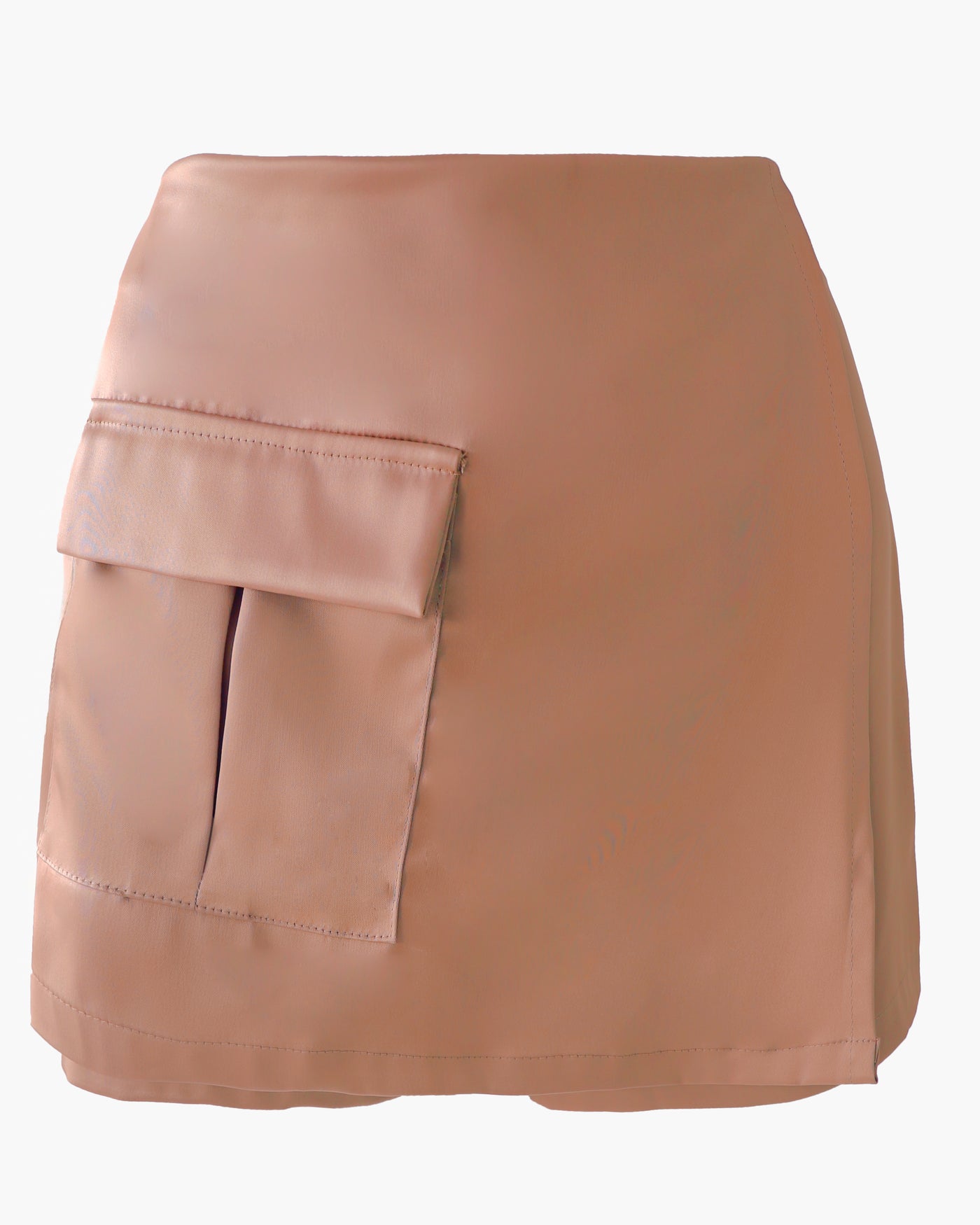 Falda short ocre satín de tapa bolsillo cargo