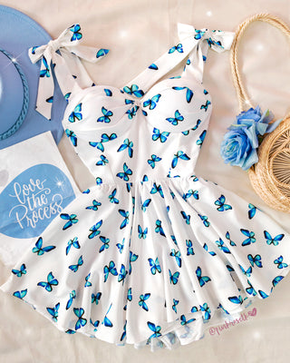 Romper con mariposas azules de copas drapeadas