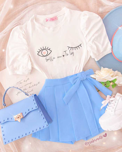 Falda Short Tablas Moño Chic