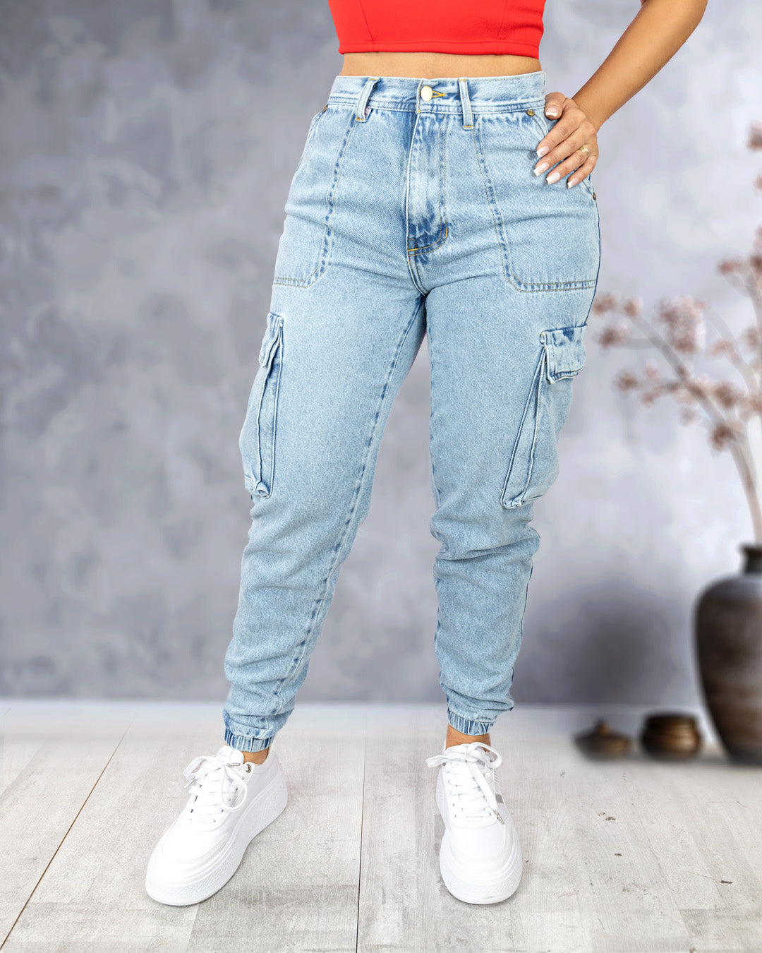Blue jean azul claro tipo cargo con resorte en bota – Pink Rose tk