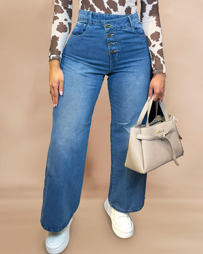 Jean Sienna Bota Ancha con Botones – Pink Rose tk