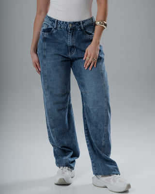 JEAN CLARO BOTA ANCHA CON COSTURAS ENTRE PIE