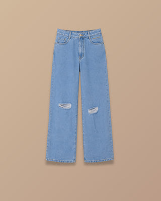 JEAN AZUL BOTA ANCHA CON ROTOS EN RODILLA