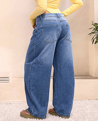 JEAN AZUL BAGGY COSTURA EN PIERNA Y RODILLA