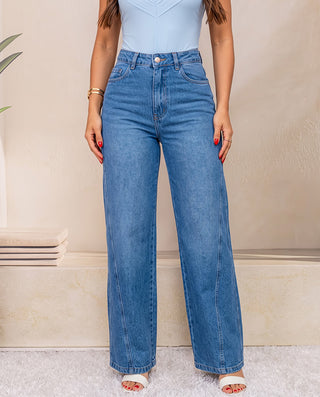 JEAN AZUL BOTA ANCHA CON COSTURA CRUZADA EN PIERNA