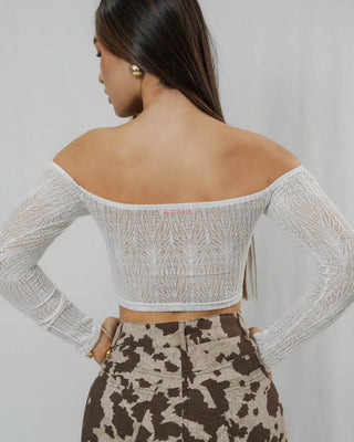 Blusa blanca Corta Tejida de Manga Larga