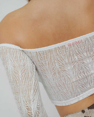 Blusa blanca Corta Tejida de Manga Larga