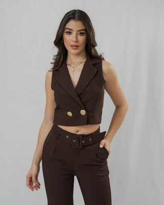 Chaleco con Cuello y 2 Botones Aplique Dorados