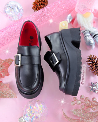 Mocasines chunky negros con hebilla plateados