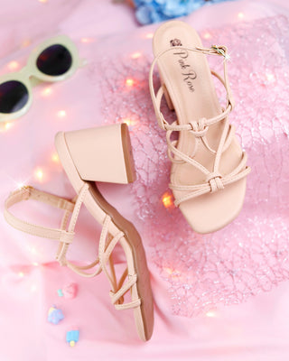 Sandalias Nude De Tacón Grueso
