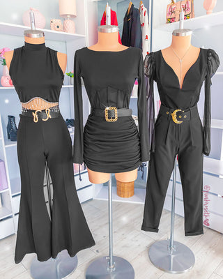 Pantalón negro hebilla dorada grande dobles abajo