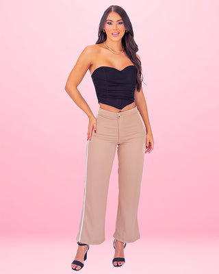 Pantalón Bota Recta Con Líneas Brillantes