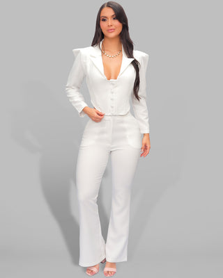 Blazer corto con cuello y 5 botones forrados