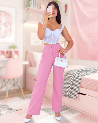 Pantalón Rosa Prensado de Bota Ancha