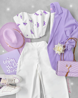 Crop Top Strapple con Mariposas Lila
