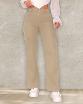 Pantalón Cargo con Cremallera Frontal y Aro