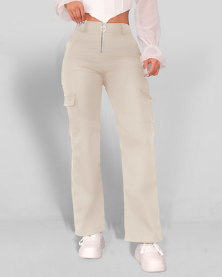 Pantalón Cargo con Cremallera Frontal y Aro
