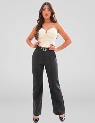 Pantalón Bota Ancha con Correa de Hebilla